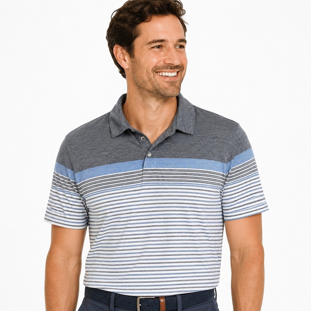 Hart Schaffner Marx Mens Polo Shirt Short Sleeve Striped Blue Gray XL